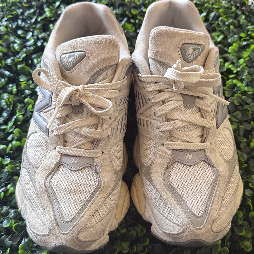 New Balance 9060 Light Beige Suede Mesh Sneakers
